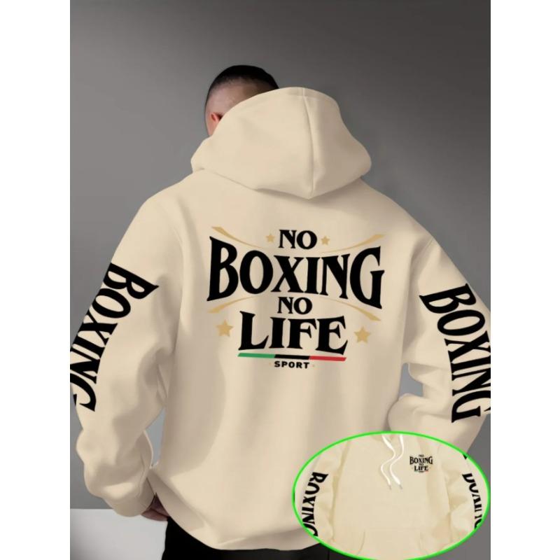Мужская худи для бокса с принтом "No Boxing No Life"; флисовая толстовка нового свободного фасона пуловер.