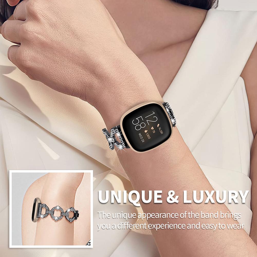 Для Fitbit Versa 4/Sense 2 Ремешок для часов из нержавеющей стали с украшением из стразов