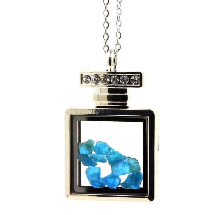 Necklace - Stones and Minerals - Neon Blue Apatite - Stainless Steel - Unisex - Dimensions 28x47mm