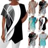 (Qunide) Fashion Womens Summer Geometric Print Loose Short Sleeve Irregular Hem T-Shirt