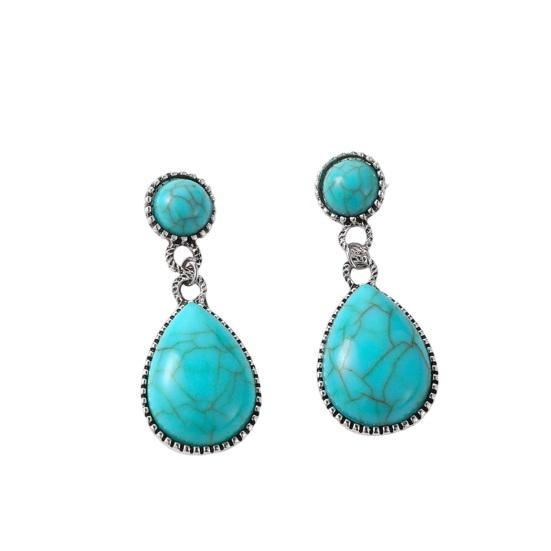 Bohemian Retro Turquoise Tear Drop Pendant Earrings Women Geometric Dangle Earrings National