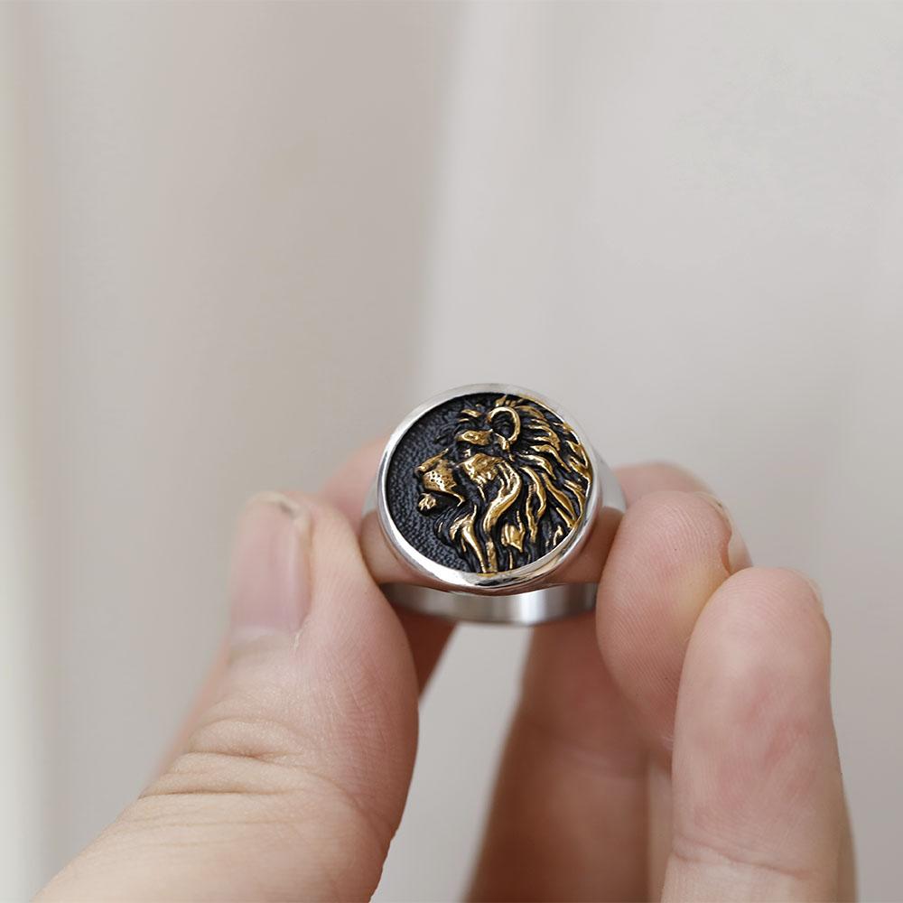 2026 Vintage New Fashion 316L Stainless Steel 3D Lion Head Ring High Polished Men's Animal Jewelry Wholesale