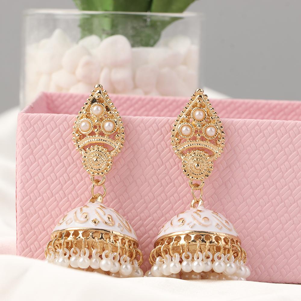 Серьги в дворцовом стиле с кисточкой, цыганские серьги в индийском стиле Jhumka, жемчужные бусины в форме цветка-колокола