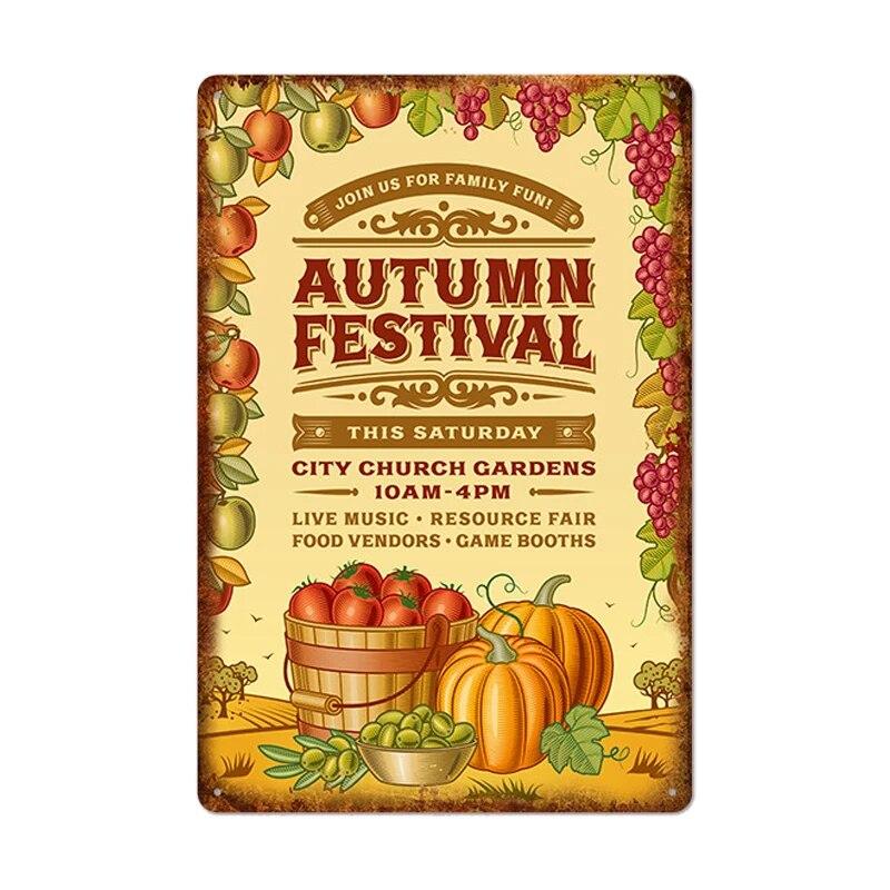 Pumpkin Vintage Poster Tin Sign Plate Thanksgiving Retro Metal Signs Plaque Bar Pub Kitchen Home Decor Halloween Gift