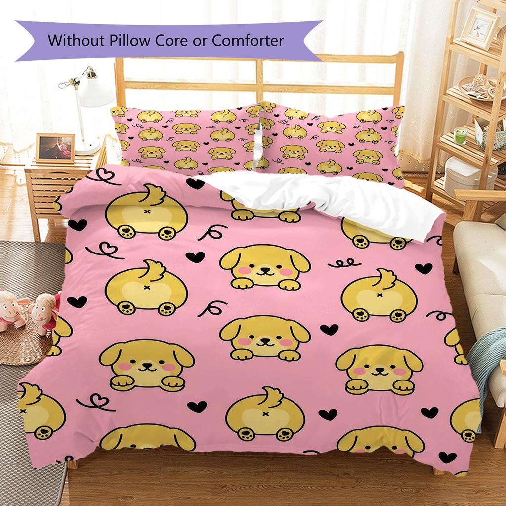 Pink Cartoon Art Pattern Bedding,Quilt Set Quilt Cover Pillowcase Home Birthday Gift (1 * duvet cover + 2 * pillowcase, without core)