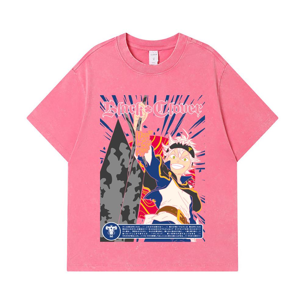 275 GSM Washed T-shirts 100% Cotton Black Clover V10 Asta Print Unisex Heavy Cotton T Shirt