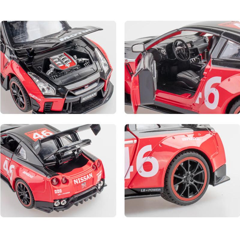 Масштаб 1/24 Nissan GTR, литая под давлением модель автомобиля, игрушечный автомобиль с откатным механизмом, звуком и светом для детей, коллекция подарков для мальчиков и девочек