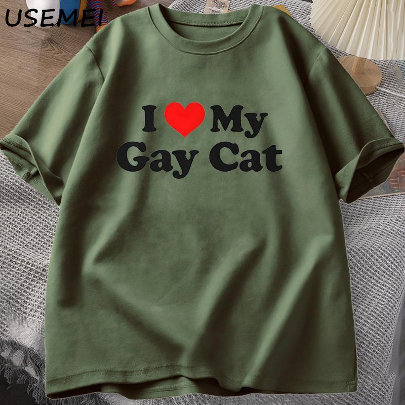 Футболки I Love My Gay Cat, мужская футболка с коротким рукавом, повседневная футболка с принтом ЛГБТС, летняя футболка большого размера из хлопка, одежда