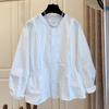 Design sense niche French retro literary elastic waist hemming placket symmetrical pleated cotton shirt 1116 autumn