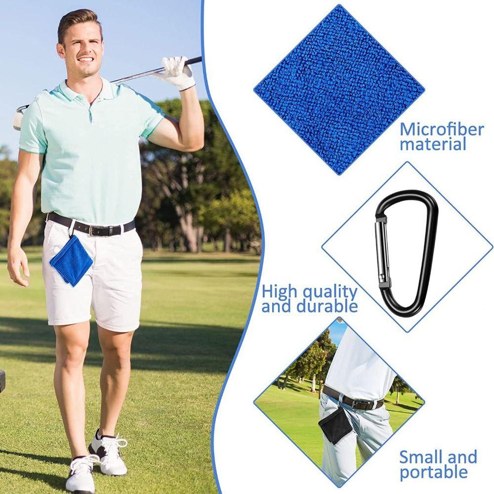 Square Golf Ball Cleaning Towel with Carabiner Hook Sports Towel Portable Golf Club Cleaner