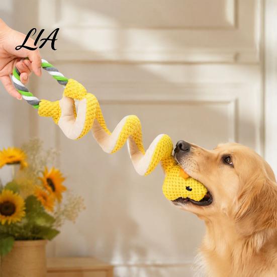 Indoor Fetch Games for Dogs Squeaky Dog Toy with Pull Rope, Plush Tug of War Toy, Safe Chew Toys Spiral Animal Interactive Small Medium Large