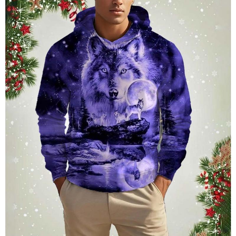Men's Hooded Animal Wolf 3D Print Hoodies Top Fashion New Autumn Fashion Casual Long Sleeved Pullover Oversized Sweatshirts