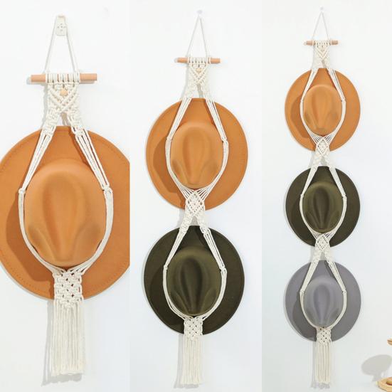 Hat Hanger Easy Installation Elegant Bohemian Style Handwoven Cotton Rope Hat Hanging Rack for Home Room