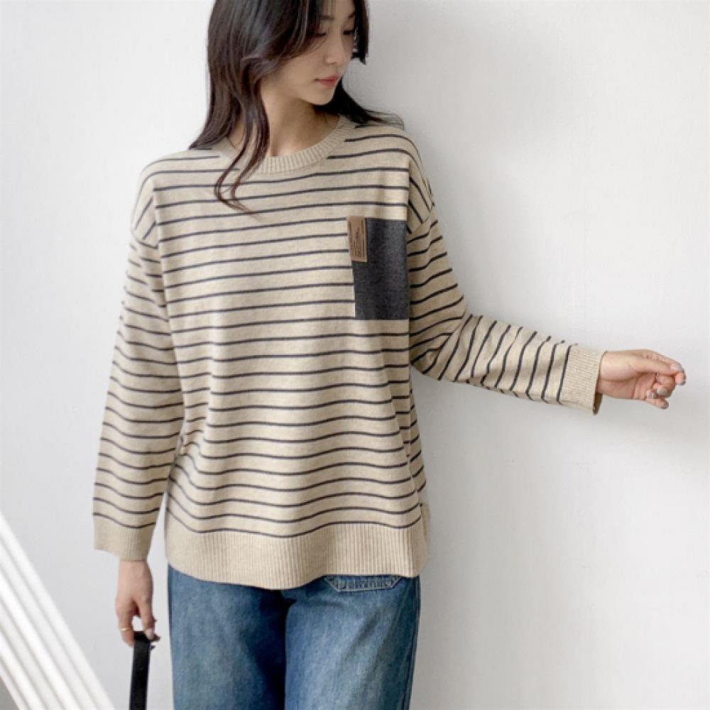 New Arrivals Open Run Women Stripe Color Block Long Sleeve Knit