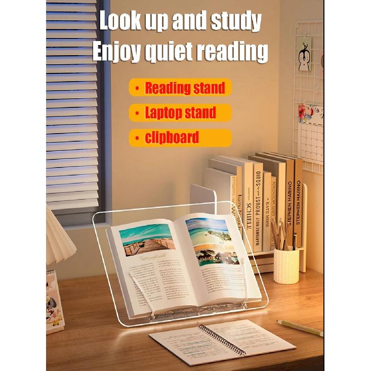 HKYC Transparent Book Stand with 13 Adjustable Height Portable Cookbook Holder Reading Bookstand for Laptop Tablet Macbook iPad