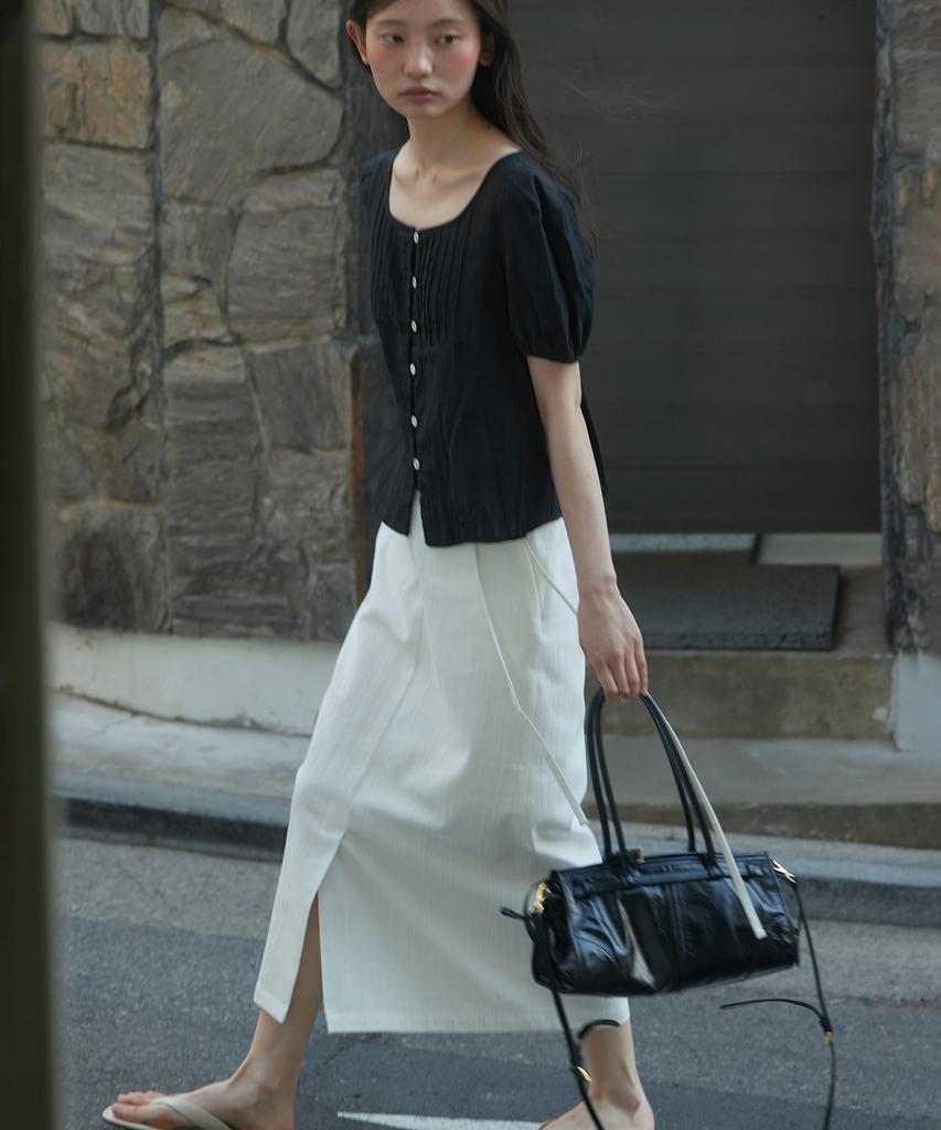 Step Around Belted H-Line Skirt_White