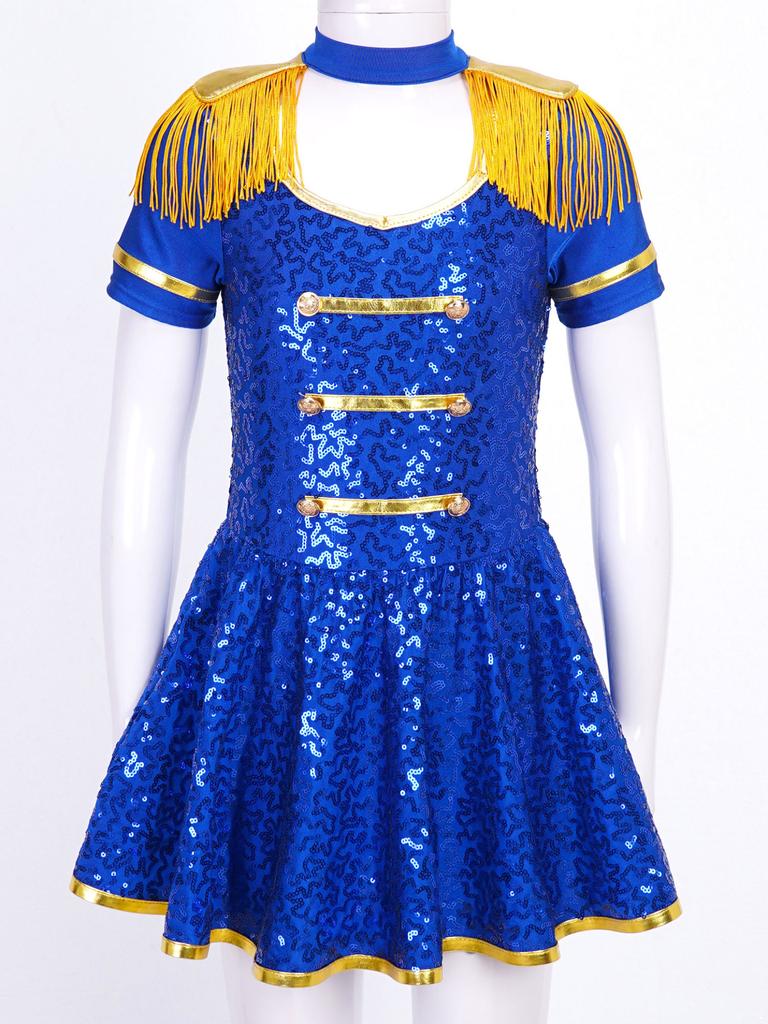 Костюм для девочек, платье с короткими рукавами для выступлений, барабан, мажоретка, карнавальный костюм на Хэллоуин, цирк, нарядное платье