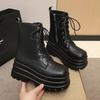 Fashion New Sexy Chain Women Leather Autumn Boots Block Heel Gothic Black Punk Style 8.5CM Platform Shoes Female Footwear High Quality