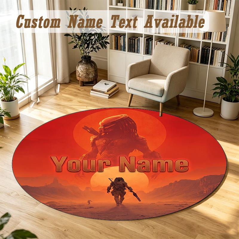 Predator Personalized Round Rug Support Custom Name, Soft Home Decor Mat