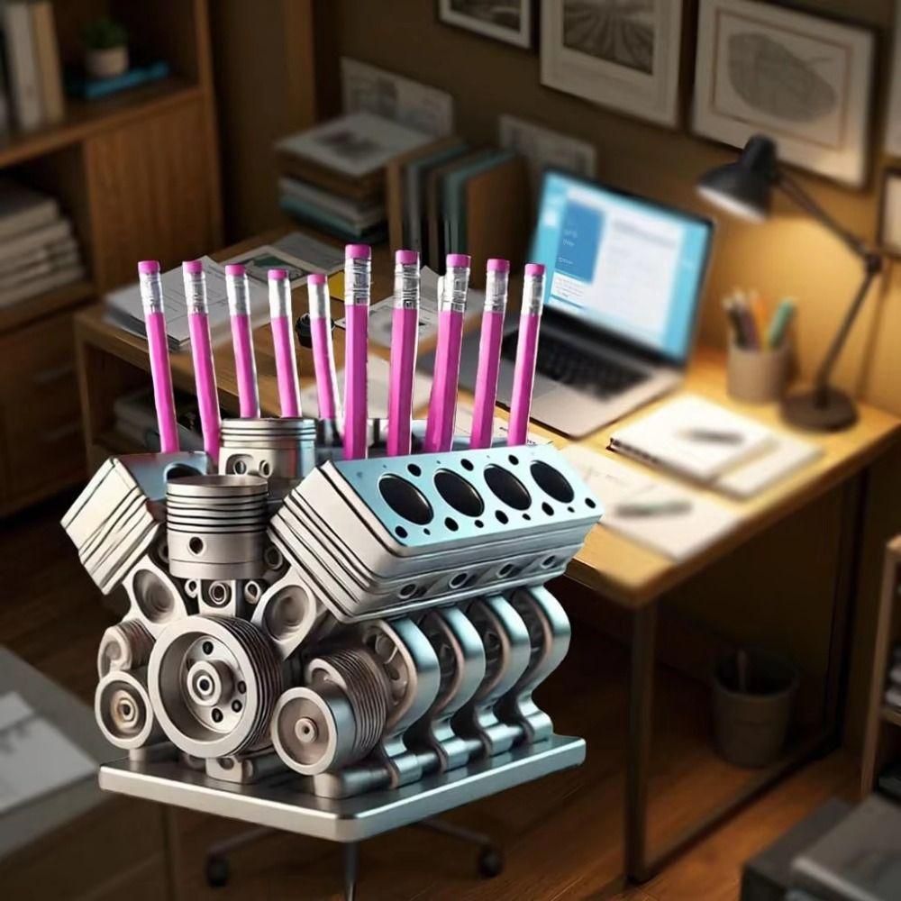 V6/V8 Engine Shaped Engine Block Pen Holder Ornaments Pencil Organizer Desk Organizer Gifts