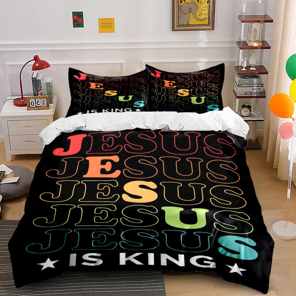 "Jesus text in gradient." Bedding sets Duvet cover sets Duvet covers Pillowcases(1 * Duvet Cover 2 * Pillowcases without duvet insert)