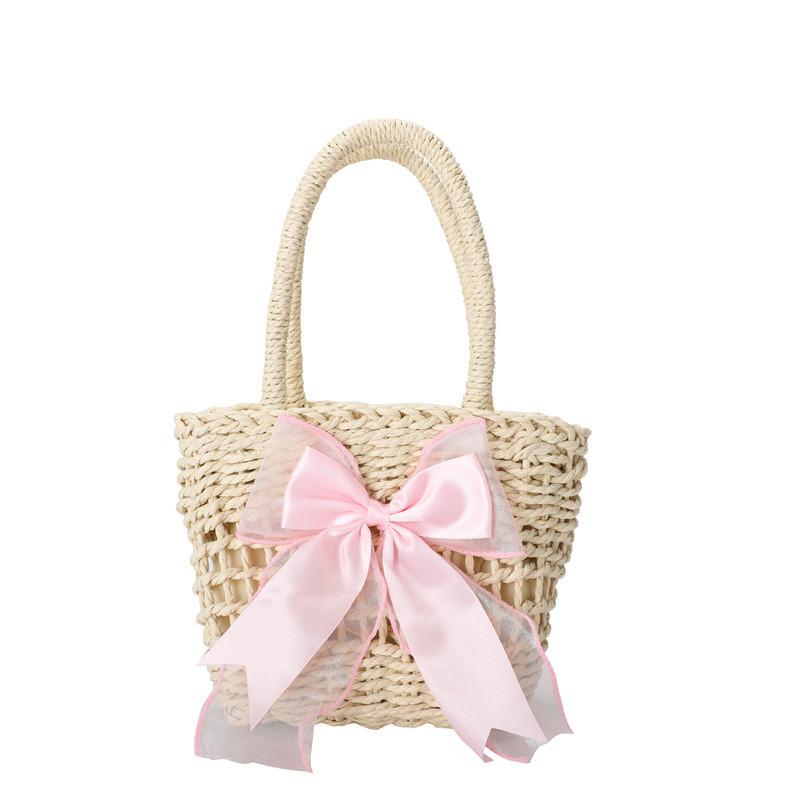 Stylish Children's Straw Bag With Cute Bow Trendy Shoulder Crossbody Design For Kids