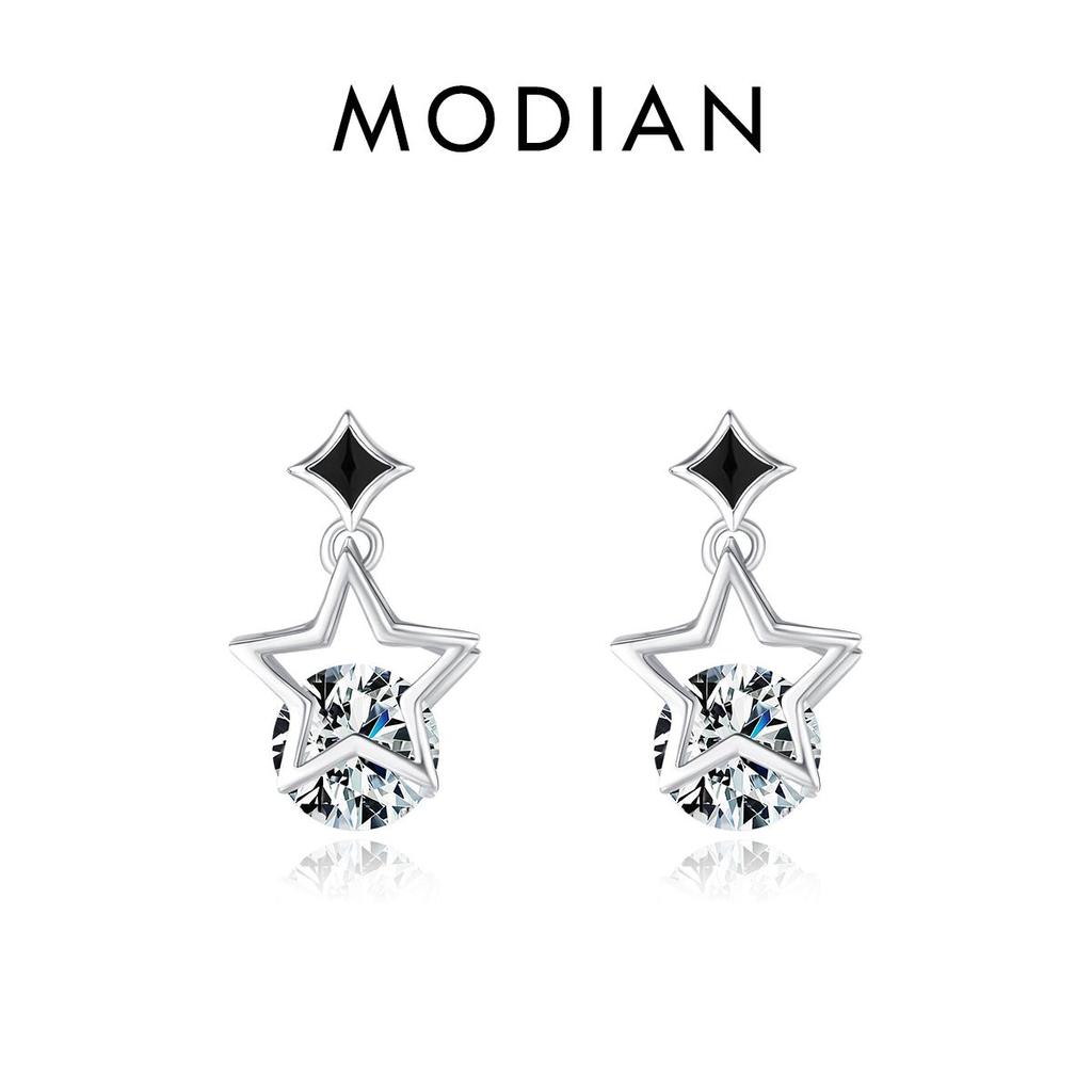 MODIAN Real 925 Sterling Silver Stars Sparkling CZ Stud Earrings Original Enamel Ear Studs For Women Hypoallergenic Fine Jewelry