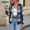 Женская весенняя новая темпераментная клетчатая куртка с длинным рукавом на молнии, пальто-кардиган, топ