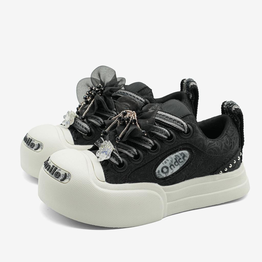 Ouder Smiler Silk Open Smile Canvas Shoes Women's Low-top Round Head Casual Shoes Thick-soled Heightening Big Head Shoes