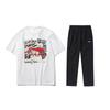 Свободная футболка с коротким рукавом и принтом из мультяшного хлопка и прямые тонкие повседневные брюки, спортивный комплект для мужчин, белый, черный, AHSR401-1+AYKT413-1