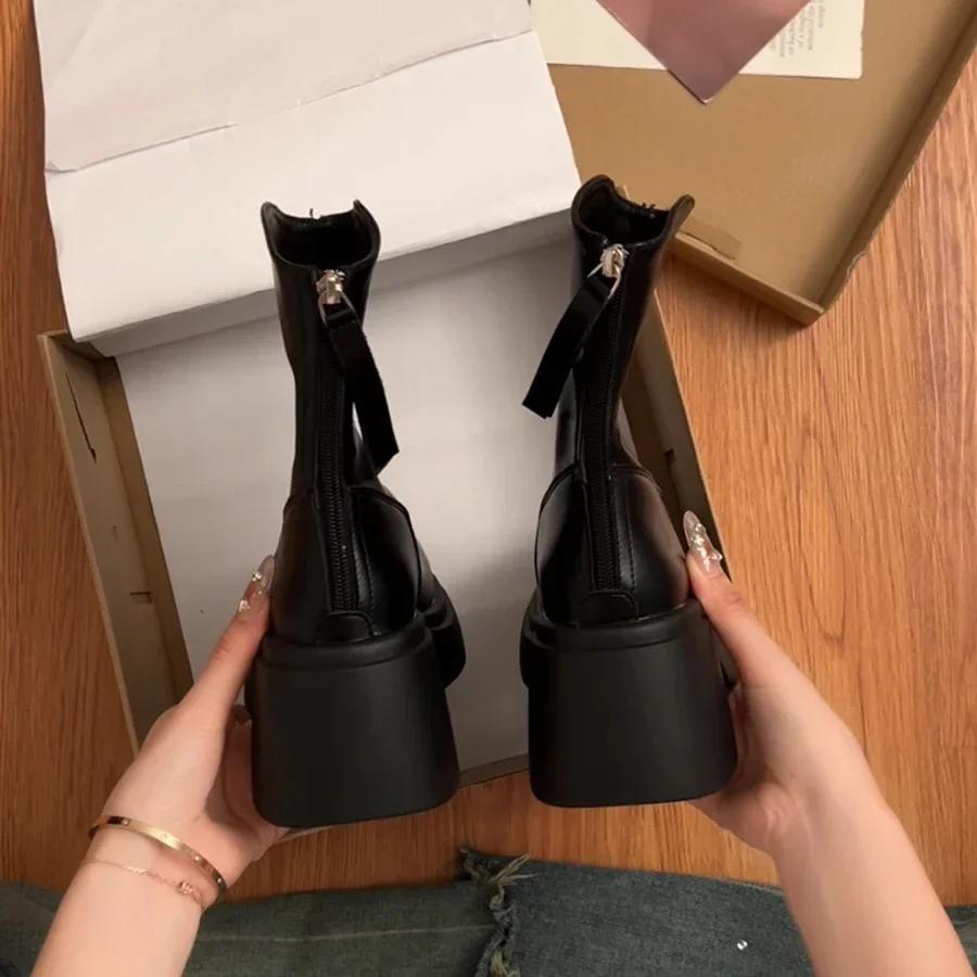 Fashion Chunky Women Black Short Boots Fashion Back Zippers Shoes Autumn Winter Square Heel Women's Ankle Booties