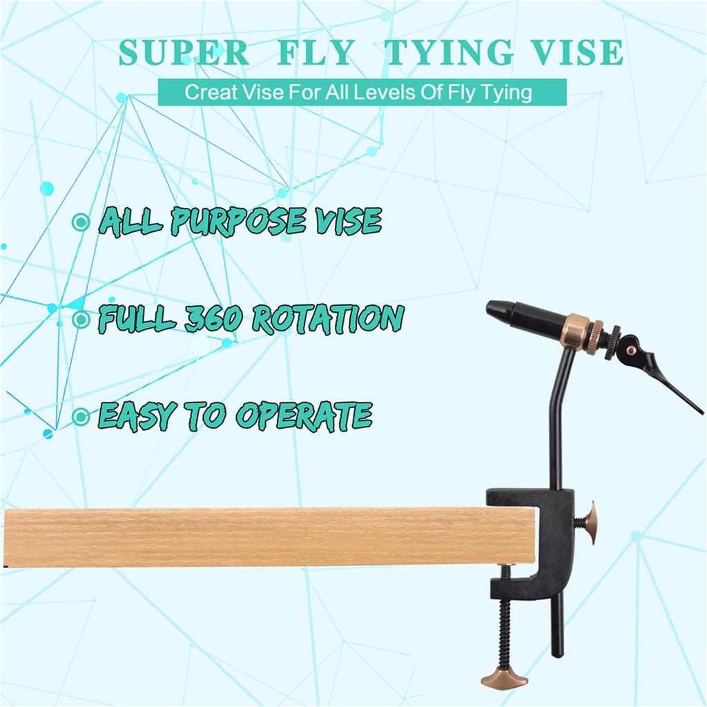 Fly King Tying Vise/Rubber Jig Making Vise Includes Bobbin Holder, Wood Tool, Rotary Whip Finisher, and 12 Fly Hooks. Fishing Tackle Set