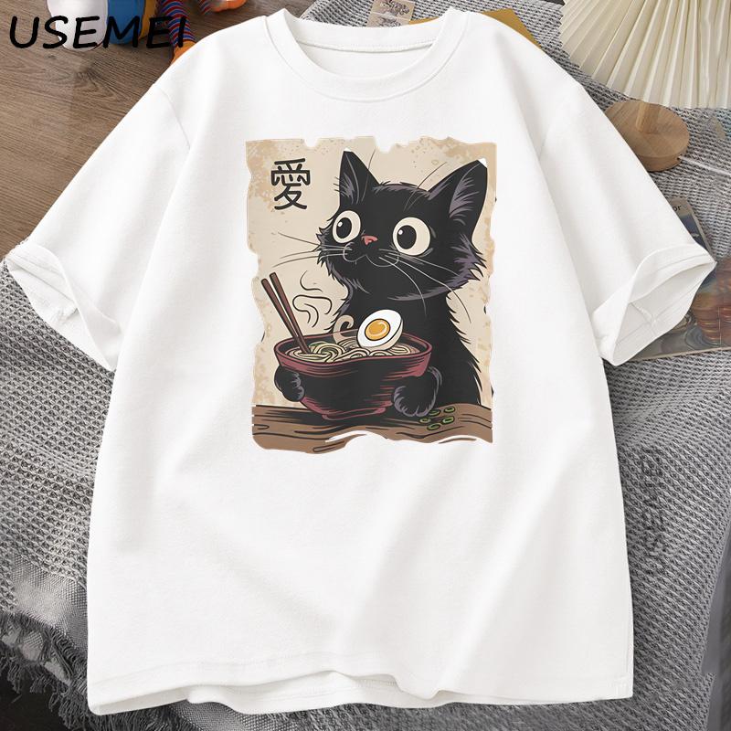 Смешной Кот RaУнисекс Графическая Футболка Японский Kawaii Аниме Кот Футболка Хлопок Короткий Рукав Оверсайз Свободный Короткий Рукав Футболка Уличная Одежда