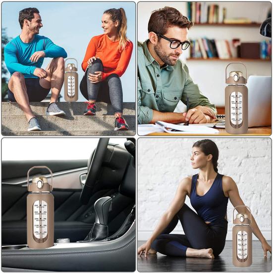 Стеклянная бутылка для воды 56 унций с соломинкой, отметкой времени, не содержит БФА, мотивационный кувшин для воды полгаллона для спортзала