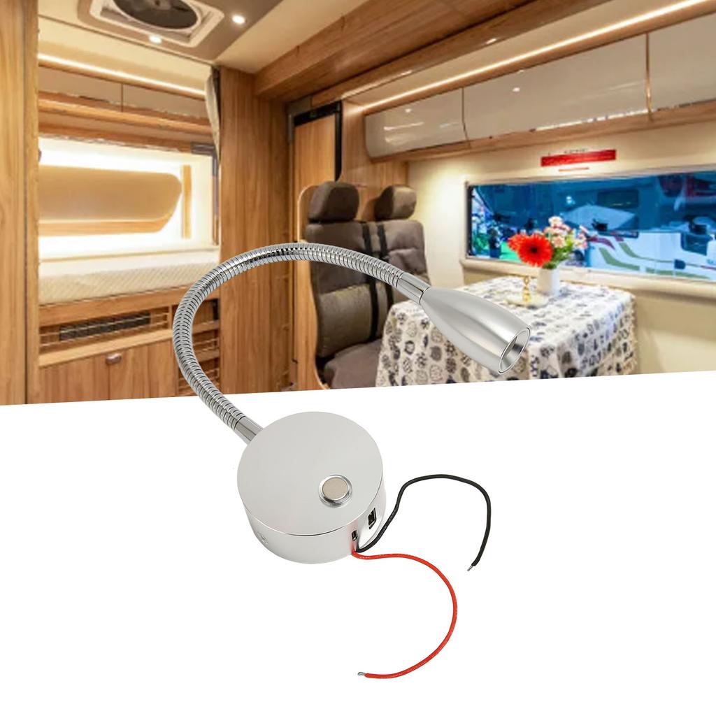 Светодиодная лампа для кровати RV на гибкой ножке с портом USB, портом Type-C, сенсорным управлением 12-24 В, мягкий свет, лампа для чтения у кровати RV для фургона, лодки