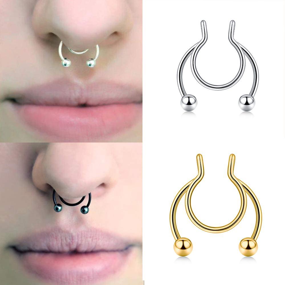 Fashion Colorful Fake Septum Stainless Steel Jewelry Non Piercing Nose Ring