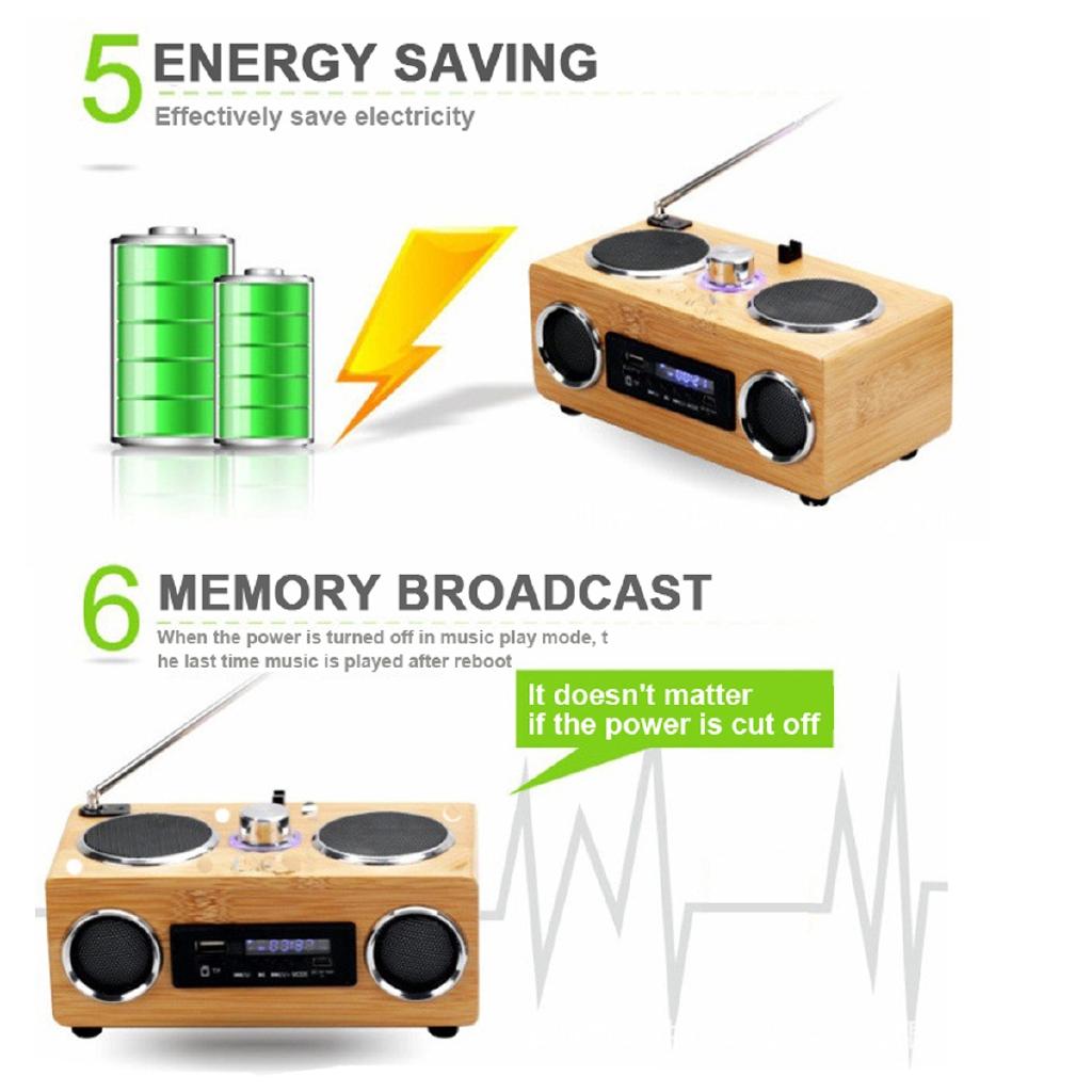 Classical Receiver USB With MP3 Player Remote Control Retro Vintage Radio Super Bass FM Radio Bamboo Multimedia Speaker