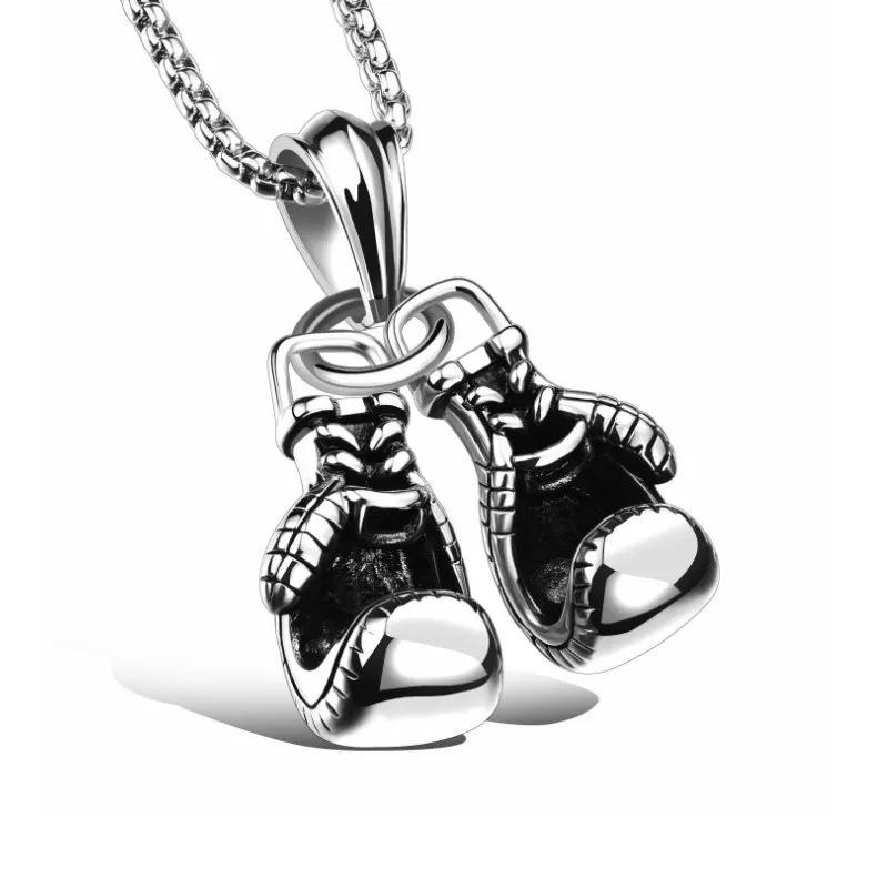 New Retro Fitness Boxing Gloves Titanium Steel Necklace, Lettering Domineering Fashion Punk Pendant, Accessories