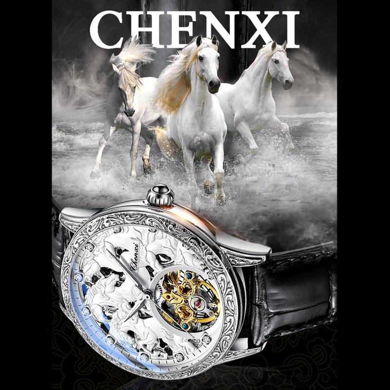 Новые роскошные мужские часы ТОП-бренда с коробкой, автоматические полые водонепроницаемые мужские механические часы с маховиком и восемью конями
