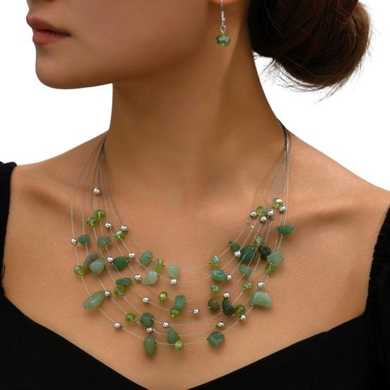 Yousheng 1 Set Women Necklace Earrings Set Multi-layered Necklace Stone Decor Bohemian Style Neck Ear Jewelry Hanging Earrings Necklace Set