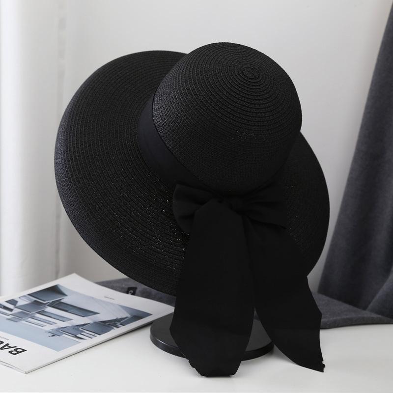 Соломенная шляпа с широкими полями в стиле Хепберн, женская летняя, французская, складная, солнцезащитная, с защитой лица, для отпуска, пляжа, путешествий, шляпа от солнца, плоская тулья