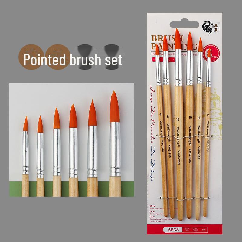 Set of 6 Cross-border Nylon Hair Oil Painting Brushes with Multiple Heads, Pearlescent White Handle, Ideal for Watercolor and Acrylic Art