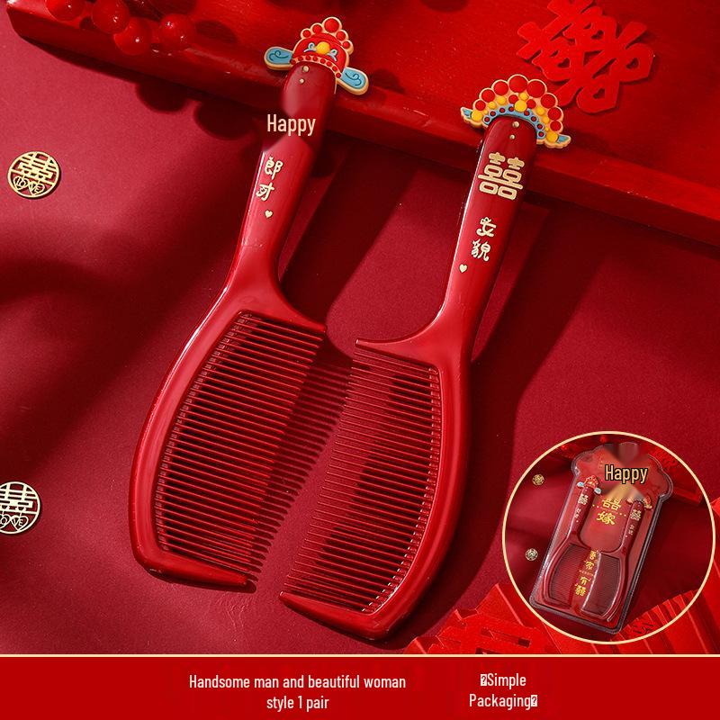 Бордовый Деревянный Свадебный Набор Расчесок с Зеркалом - Подарочная Коробка для Приданого Невесты