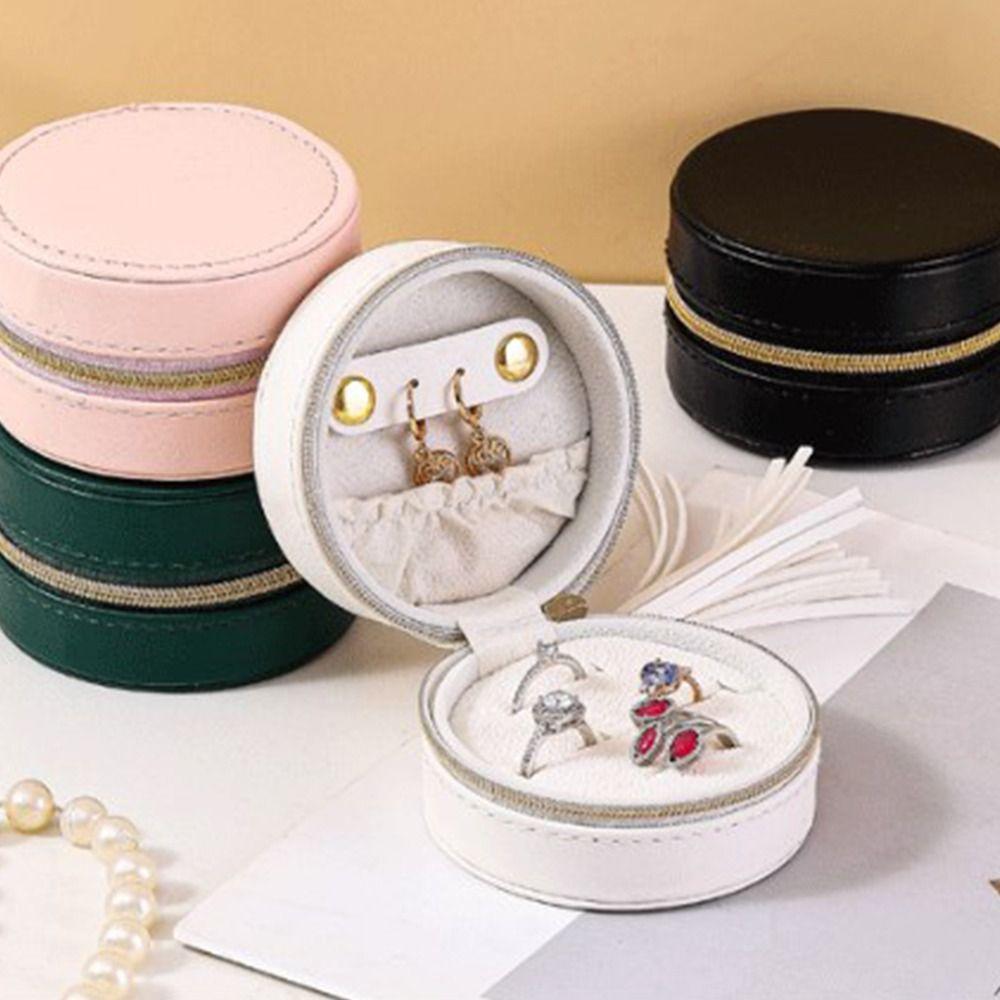 Однотонная шкатулка для хранения украшений Круглая шкатулка для ожерелий и колец Простой органайзер для серег Девочки