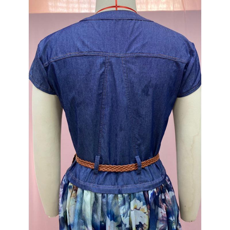 Женские летние джинсовые облегающие платья миди с v-образным вырезом и принтом