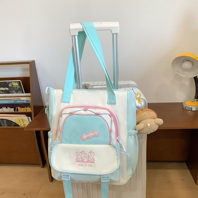 Trendy Canvas Shoulder Bag Cute Color Block Handbag Lightweight Waterproof