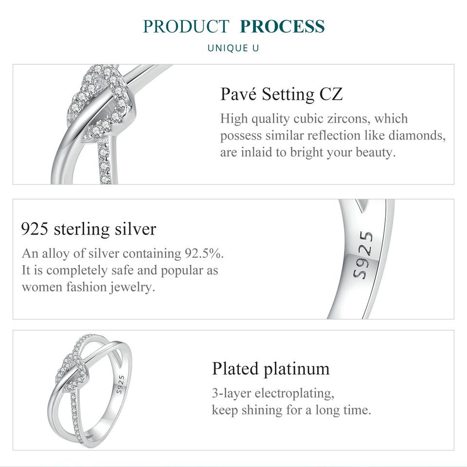 BAMOER, стерлинговое серебро 925 пробы, витое кольцо с геометрическим рисунком, двухслойное кольцо с узлом в форме сердца, обручальное кольцо, ювелирные изделия, подарок для женщин