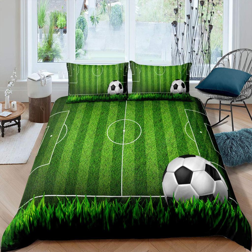 Зеленый футбольное поле King Queen пододеяльник футбольное поле одеяло покрывало мальчики мужчины спортивные игры комплект постельного белья полиэстер пододеяльник