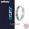 925 Sterling Silver Unique Luminous Neon Cyber Punk Hoop Earrings For Women Girl Rainbow Color Ear Buckle Glow In the Dark