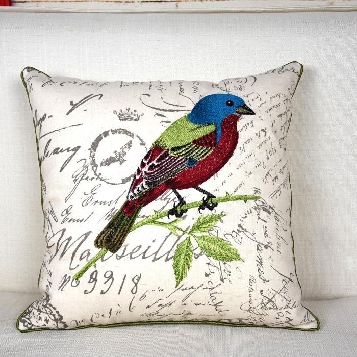 Home Decor Emboridered Cushion Cover Country Bird Suqare Embroidery Pillow Cover 45X45Cm